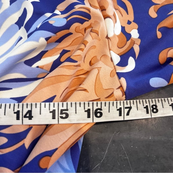 J. Mclaughlin Blue Tan Cream Panama Catalina Cloth Faux Wrap Dress Small - Picture 7 of 10